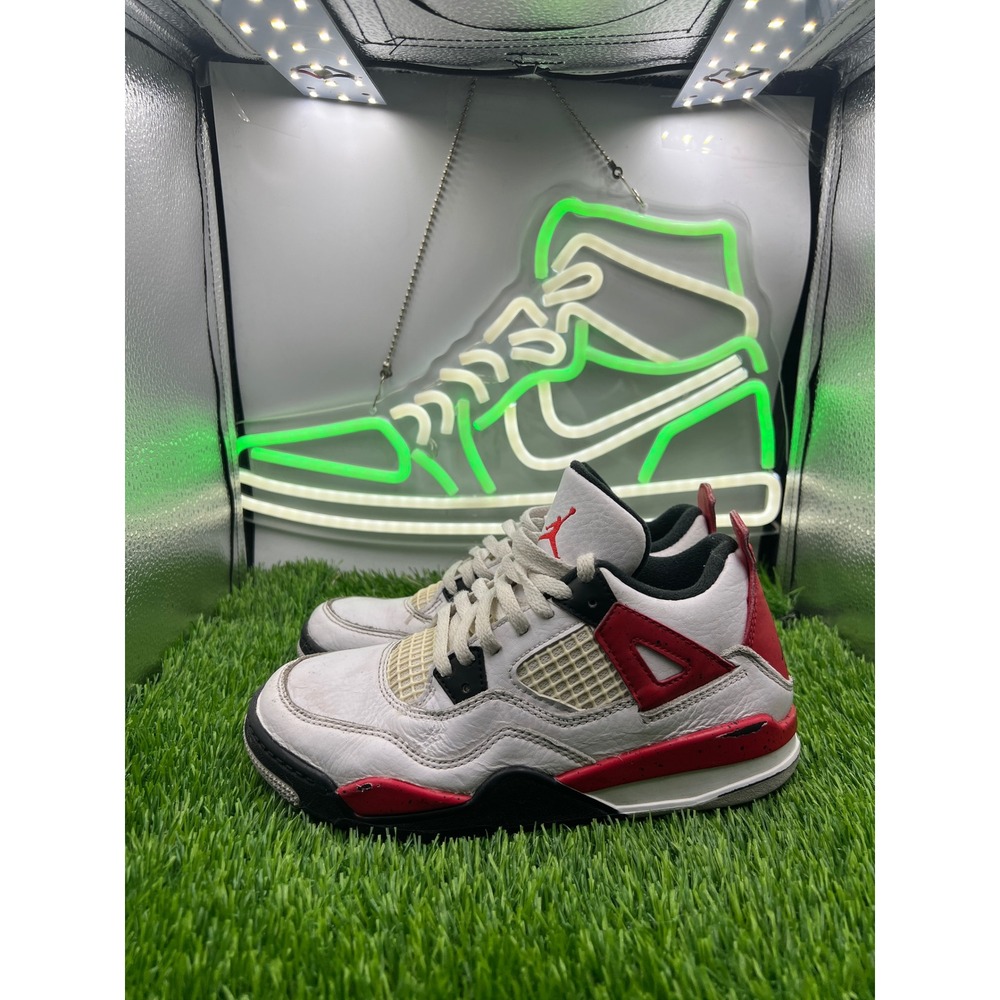Jordan 4 Retro Red Cement Kids White Fire Red Black BQ7669-161 Size 1Y